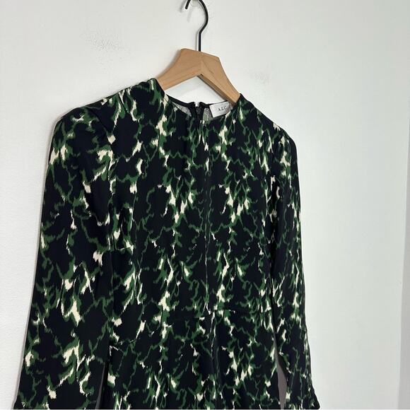 A.L.C Trixie Silk Dress Green Black Printed Bell Sleeve Mini A-Line size 0 - Picture 5 of 10